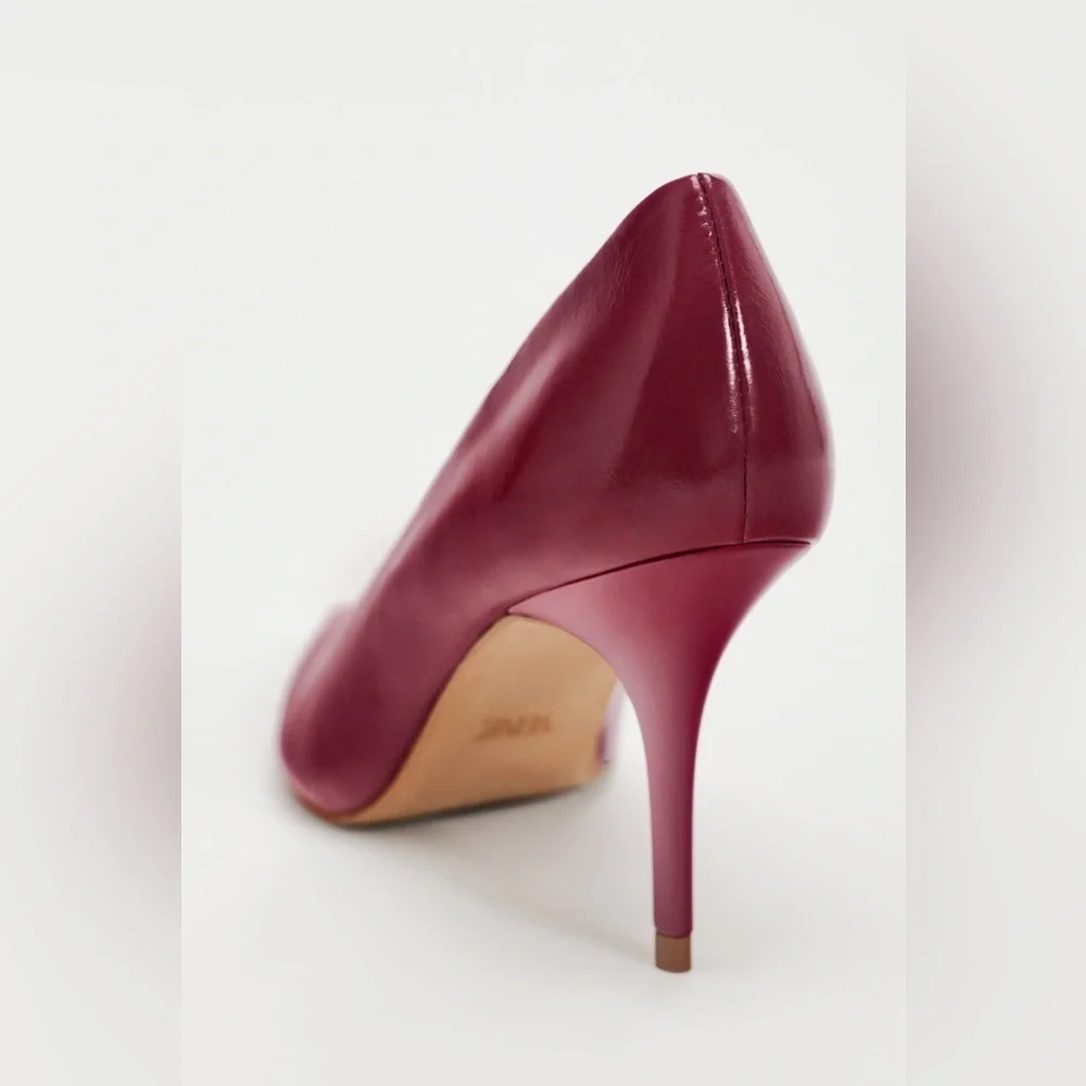 NWOT. Zara Red Leather High Heel Shoes. Size 6.